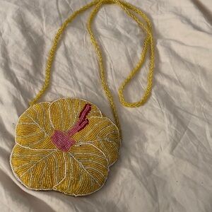 Yellow Beaded Flower Crossbody Bag